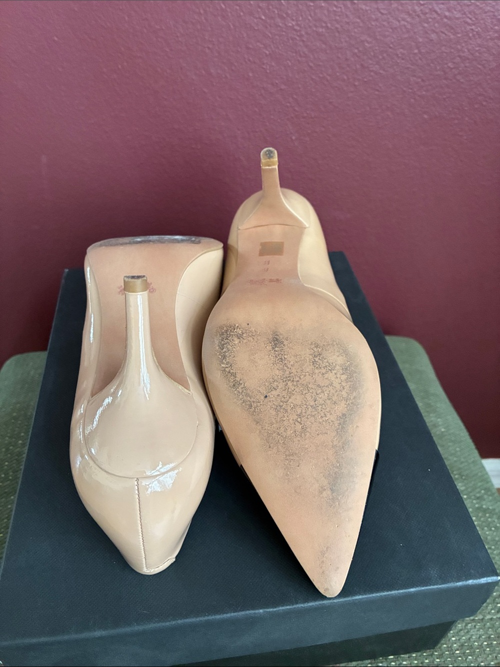 Coach Two-Tone Nude and Black Patent Pointed Toe Pumps - Picture 5 of 10